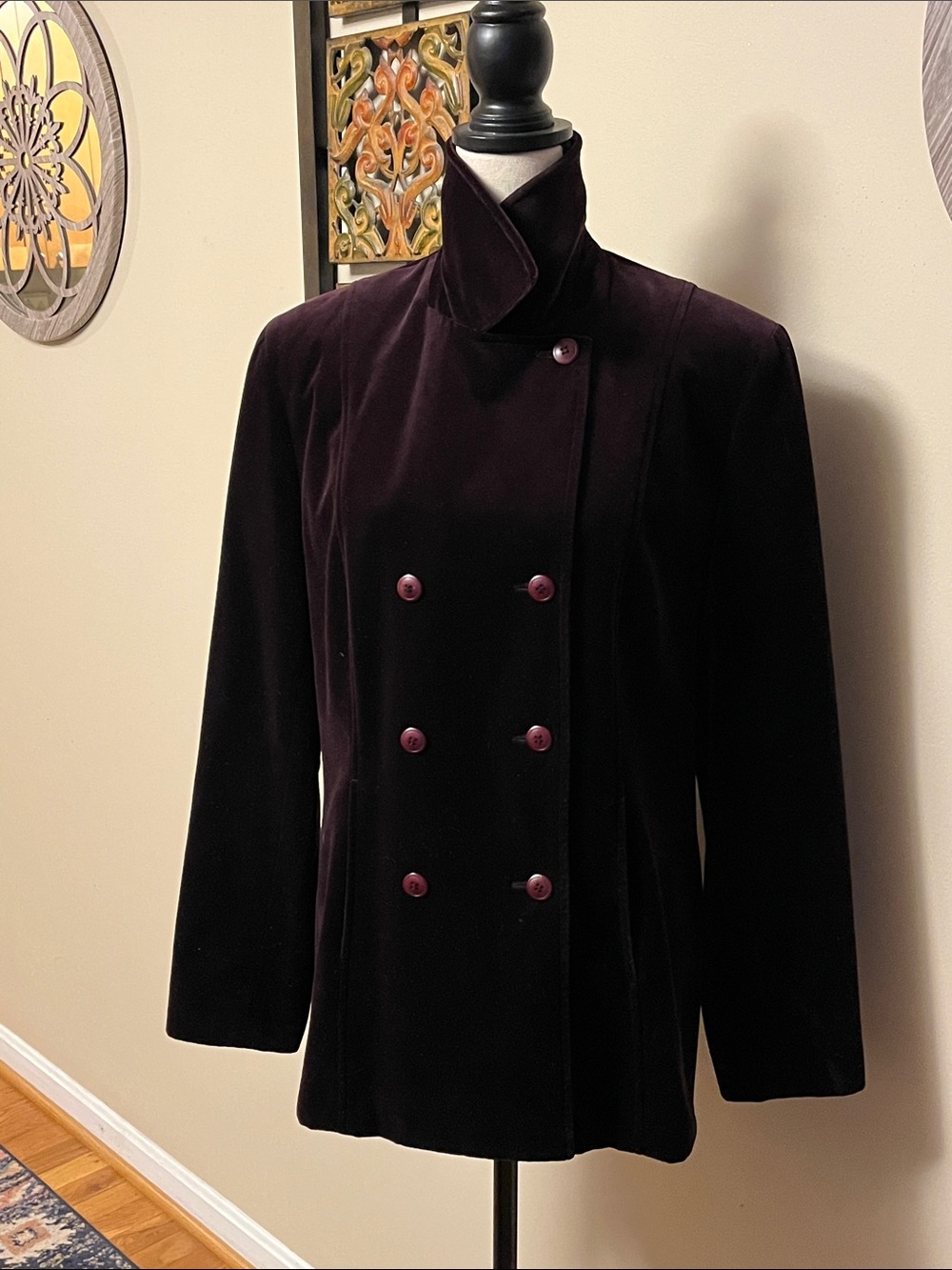 Ann Taylor Double-Breasted Velvet Peacoat in Deep Plum, size 12